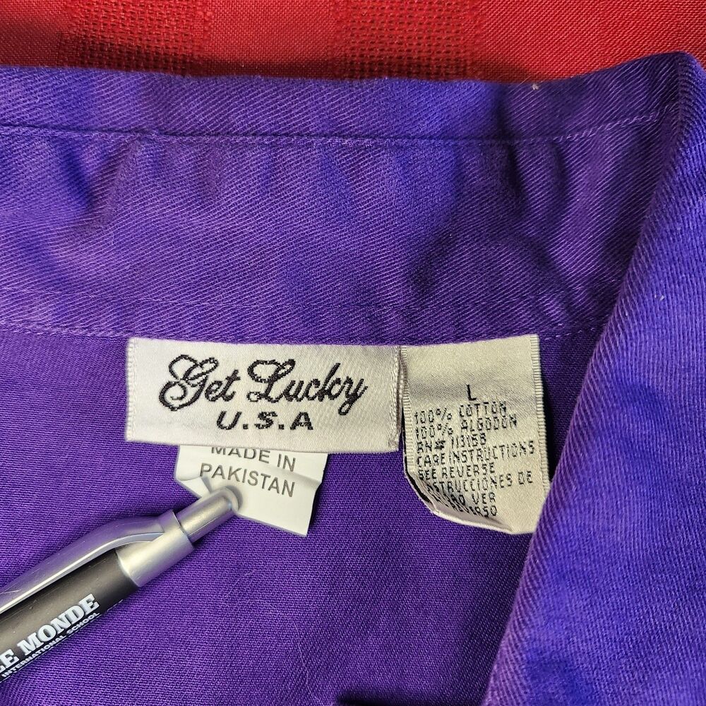 Get Lucky USA Red Hat Society Purple Shirt Capri Set L Embroidered Cotton VTG - Picture 14 of 16